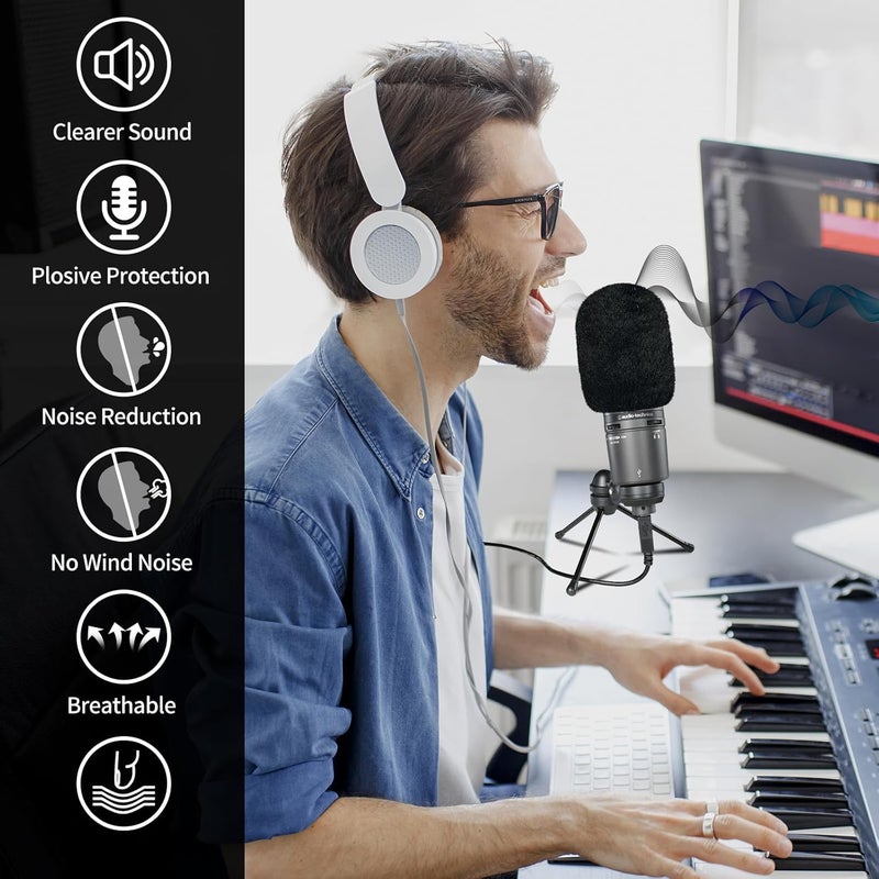 JYUVICT فلتر صوتي لميكروفون Audio-Technica AT2020، أغطية ميكروفون من الفوم مع غطاء رياح فروي فلتر تسجيل صوتي وعزل الضوضاء لـ AT2020USB AT2035 AT2040 AT2050 ATR2500 ATR2500X AT4040 - Image 4